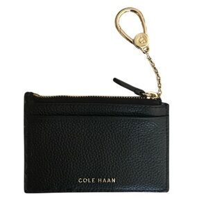 Cole Haan Black Pebbled Leather Card Case with Key Clip